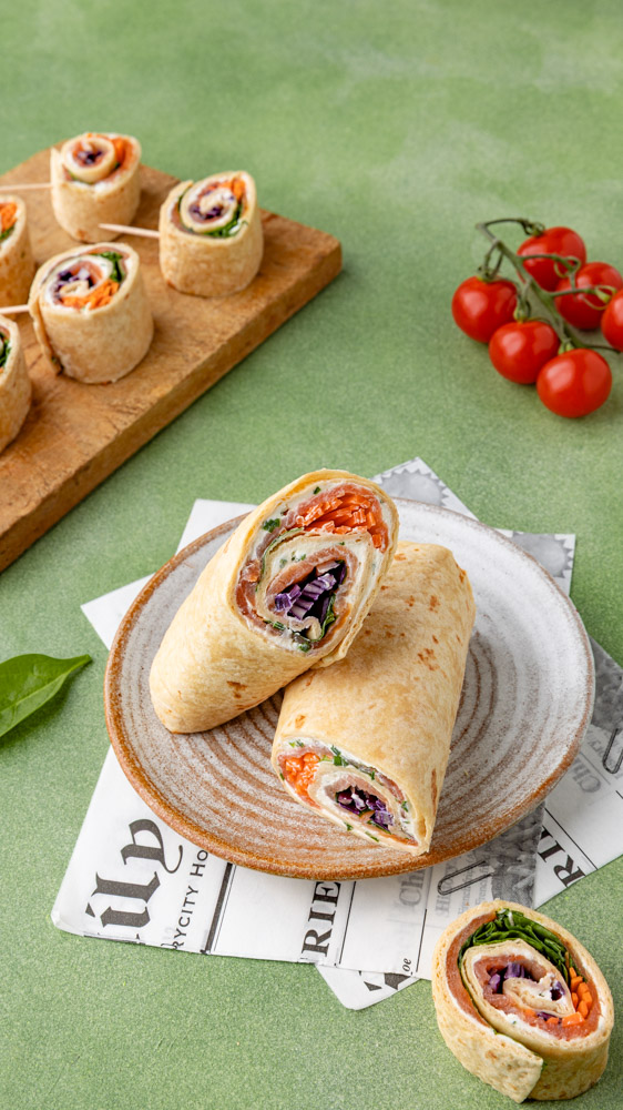 Wraps aux légumes, saumon fumé et cream cheese - création de recettes